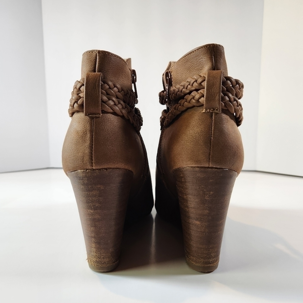 CATO Women's 11W Brown Peep Toe Side Zip Wedge Ankle Booties Brown - Picture 6 of 12